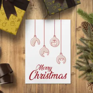 Kerstkaartje met Rode Kerstballen