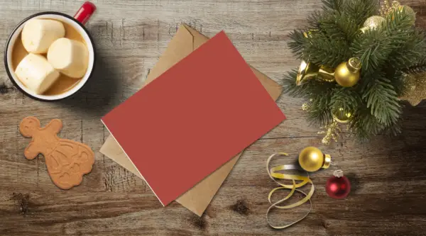 Kerstkaartje Merry Christmas and Happy Newyear Rood A6 Tweeluik - Afbeelding 2