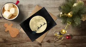 christmas themed holiday greeting card with a kraft envelope top view mockup template 655b3e45a2064af79c46cccf@2x